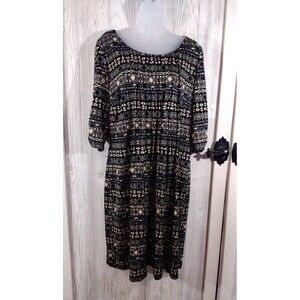 Perceptions New York Women Dress XL Black Geometric 3/4 sleeves